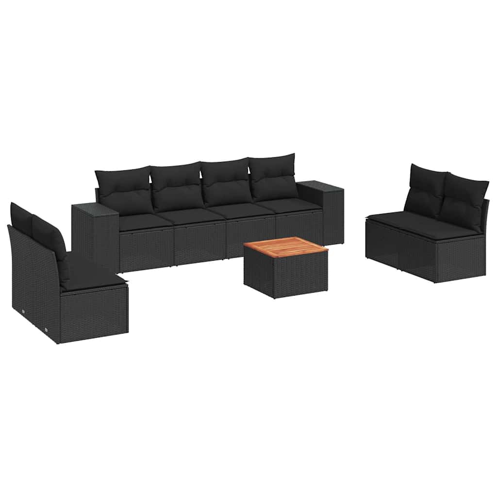 9-dijelni set vrtnih sofa s jastucima crni od poliratana
