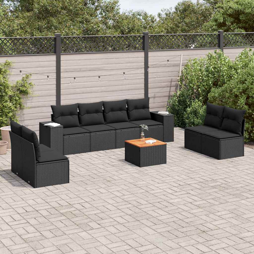 9-dijelni set vrtnih sofa s jastucima crni od poliratana