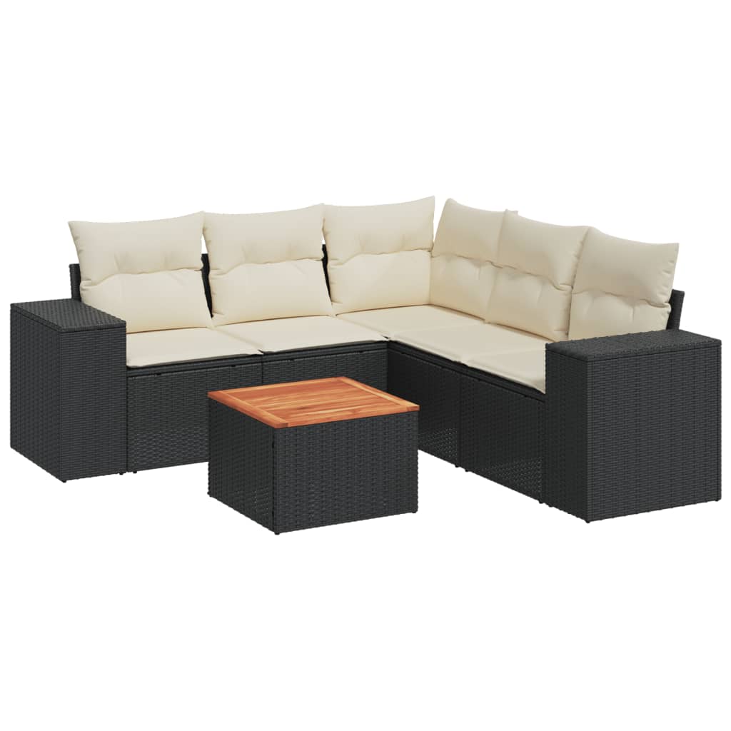 6-dijelni set vrtnih sofa s jastucima crni od poliratana