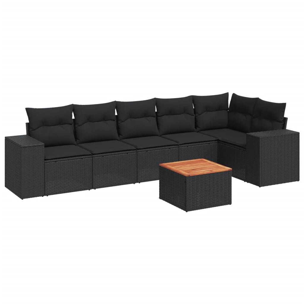 7-dijelni set vrtnih sofa od poliratana s jastucima crni