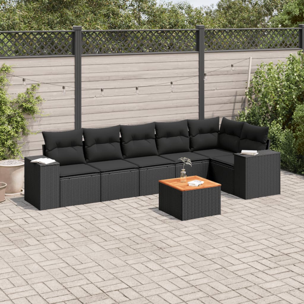 7-dijelni set vrtnih sofa od poliratana s jastucima crni