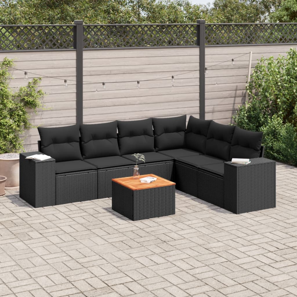 7-dijelni set vrtnih sofa od poliratana s jastucima crni