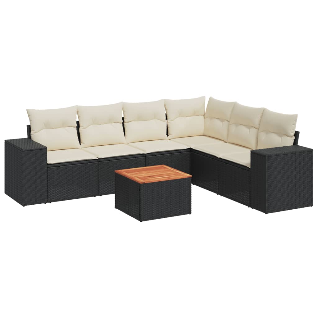 7-dijelni set vrtnih sofa od poliratana s jastucima crni