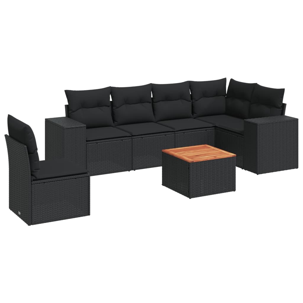 7-dijelni set vrtnih sofa od poliratana s jastucima crni