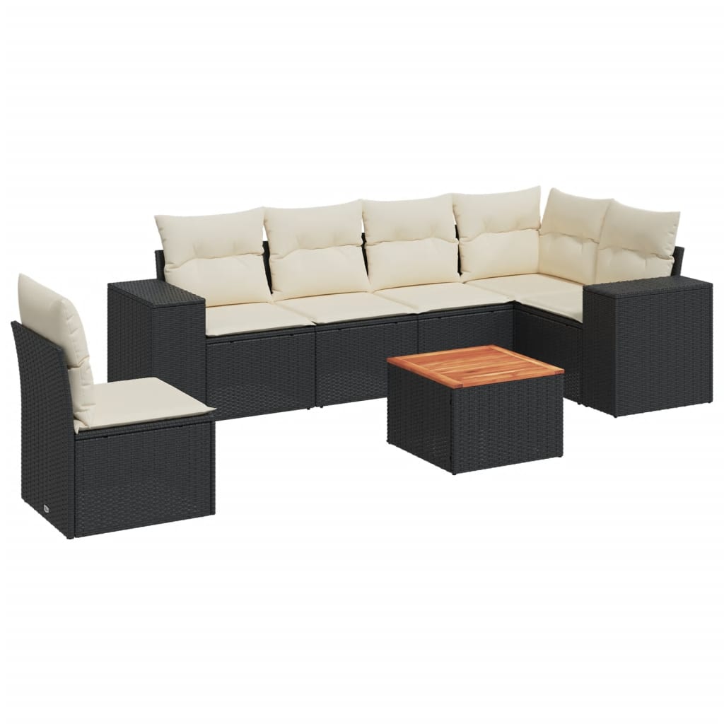 7-dijelni set vrtnih sofa od poliratana s jastucima crni