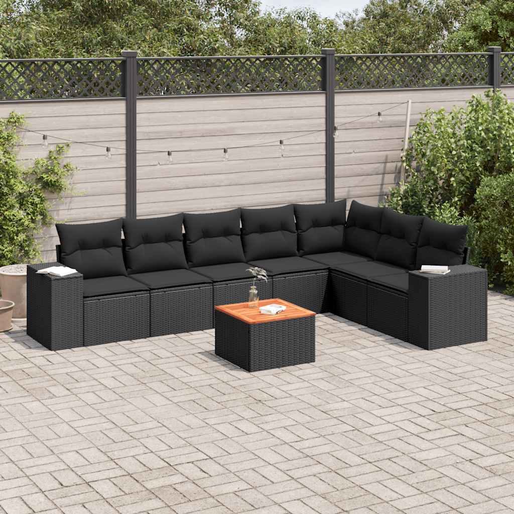 8-dijelni set vrtnih sofa od poliratana s jastucima crni