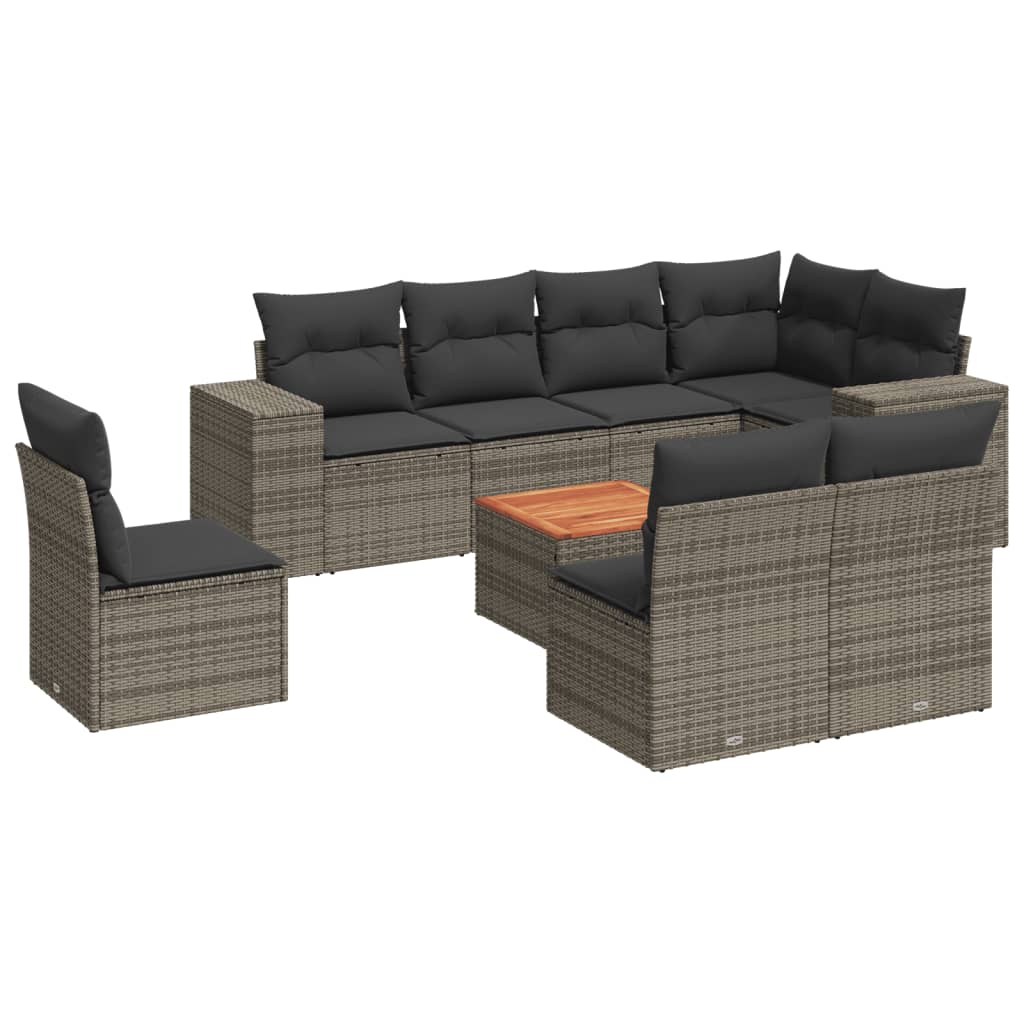 9-dijelni set vrtnih sofa od poliratana s jastucima sivi