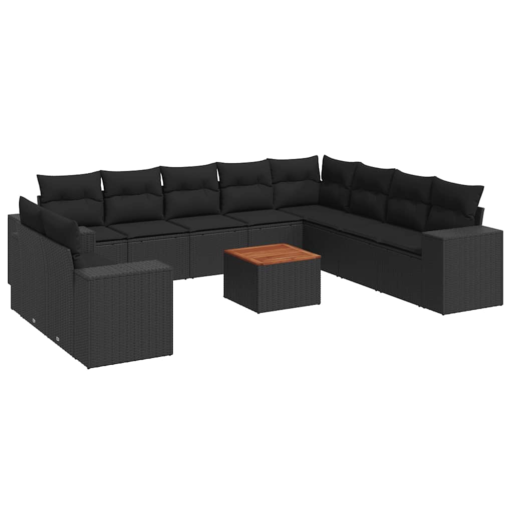 11-dijelni set vrtnih sofa od poliratana s jastucima crni