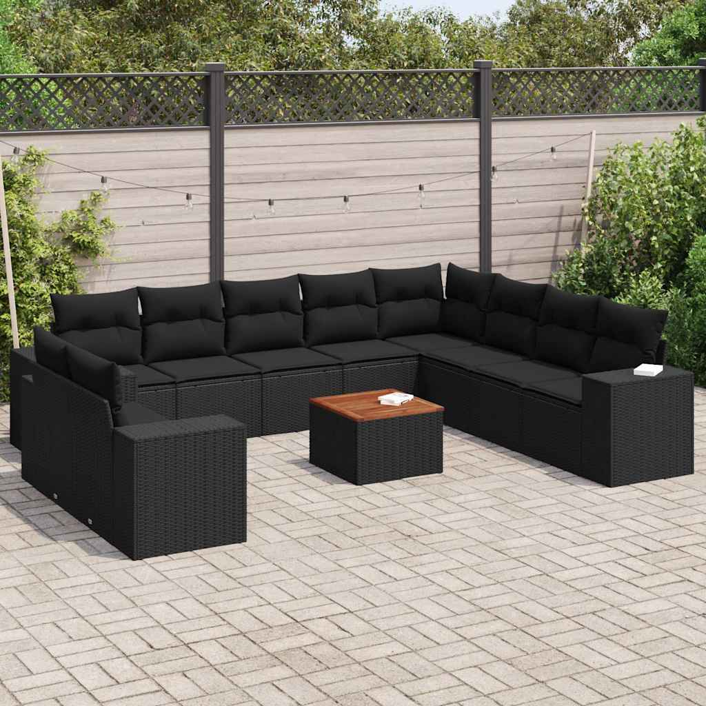 11-dijelni set vrtnih sofa od poliratana s jastucima crni