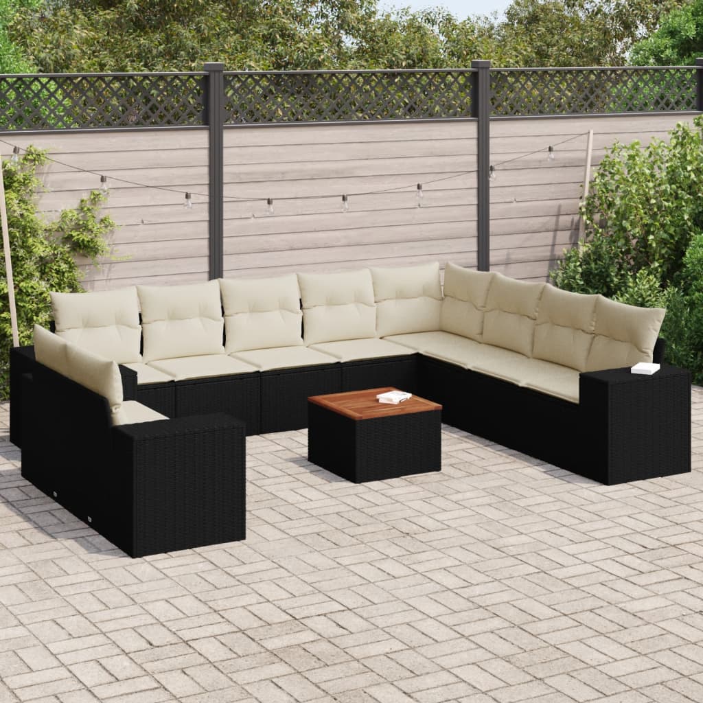 11-dijelni set vrtnih sofa od poliratana s jastucima crni