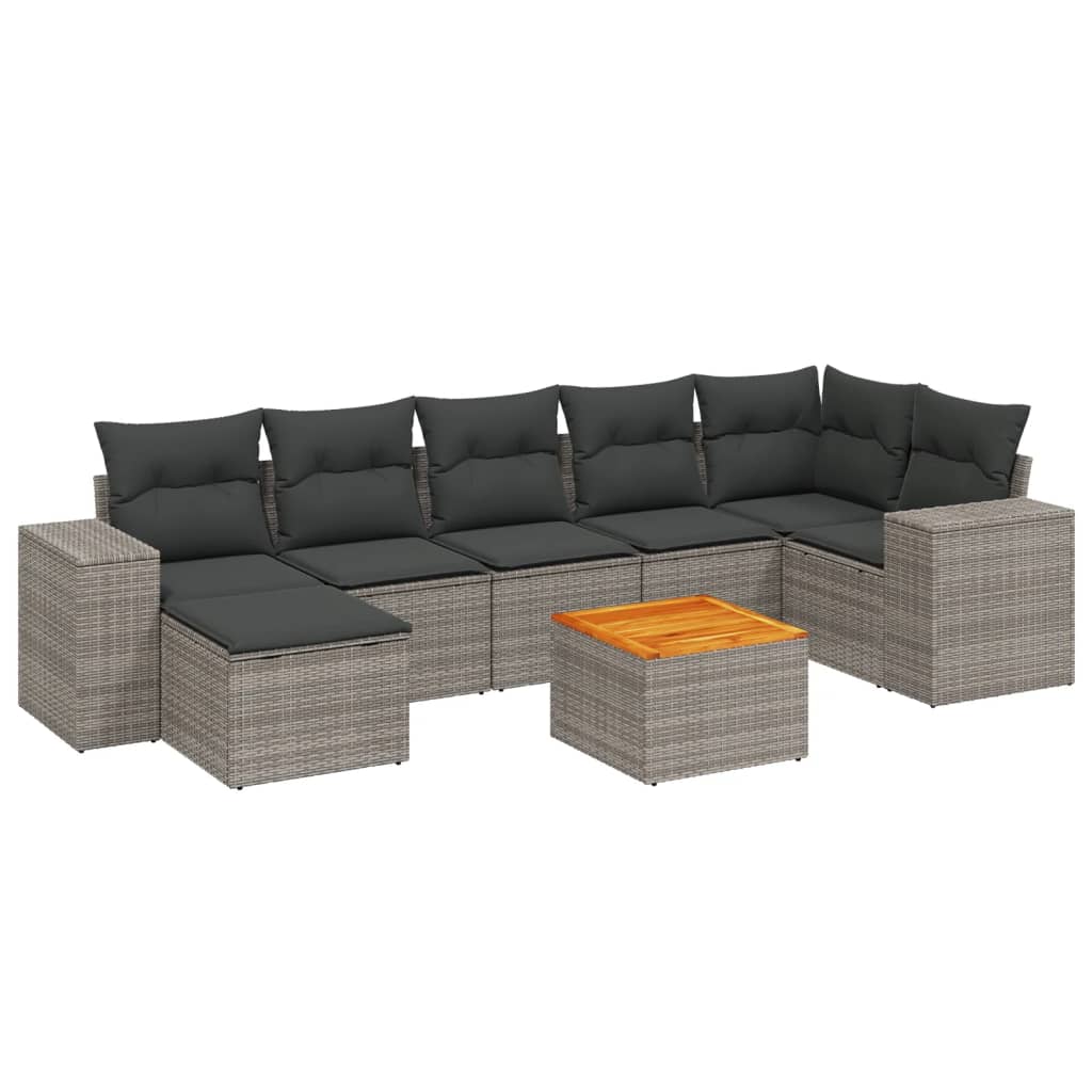 8-dijelni set vrtnih sofa od poliratana s jastucima sivi