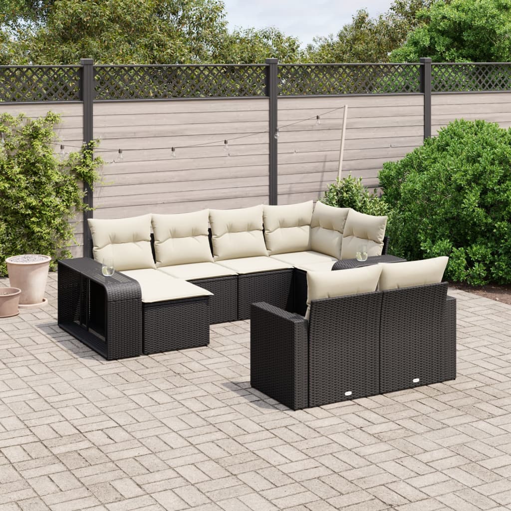 10-dijelni set vrtnih sofa s jastucima crni od poliratana Crna 65.5 x 62 x 69 cm