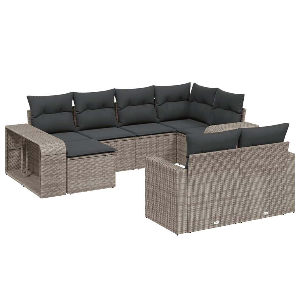 10-dijelni set vrtnih sofa od poliratana s jastucima sivi