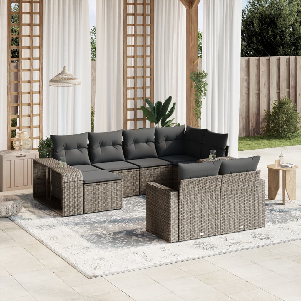 10-dijelni set vrtnih sofa od poliratana s jastucima sivi