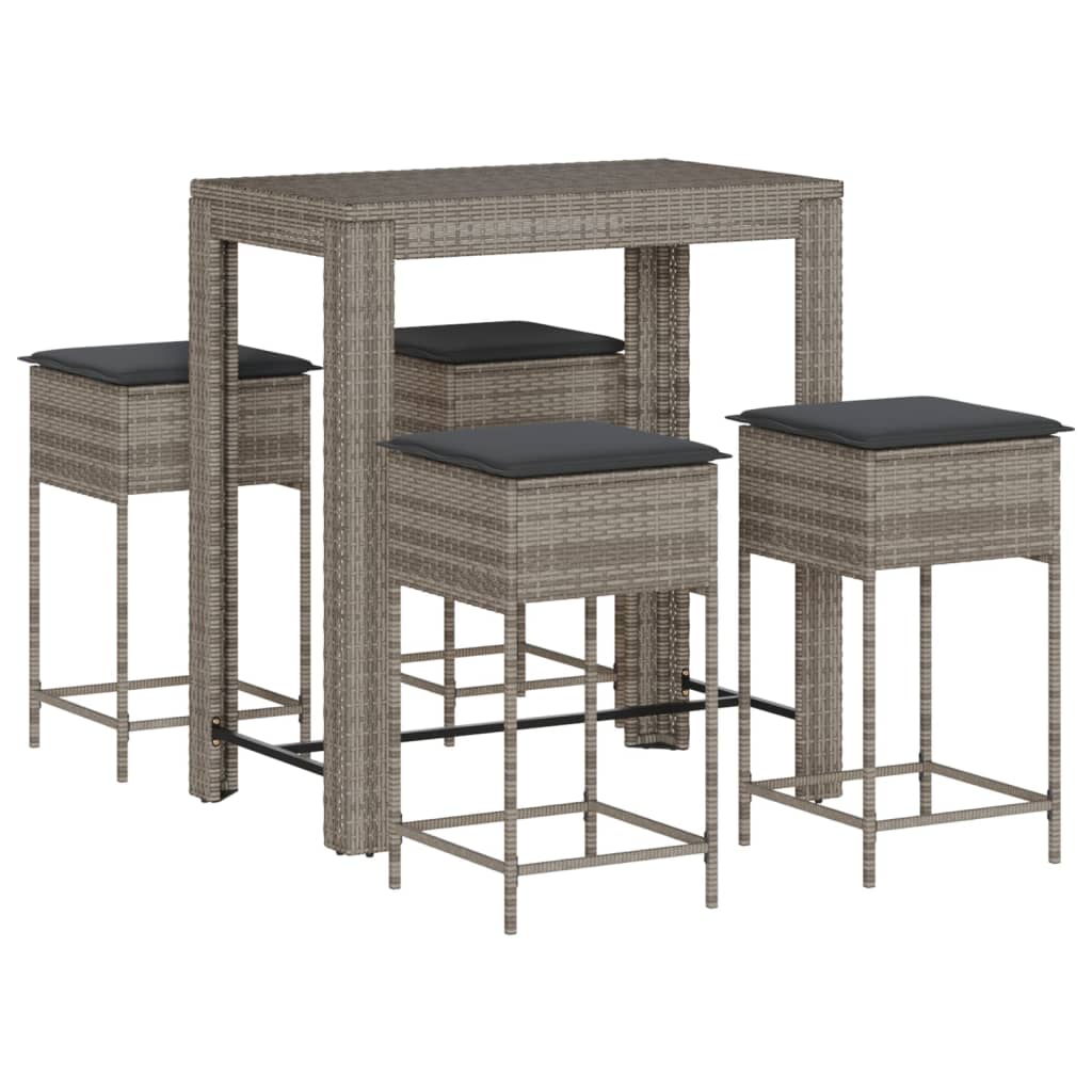 5-dijelni vrtni barski set od poliratana s jastucima sivi Siva 100 x 60.5 x 110.5 cm