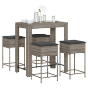 5-dijelni vrtni barski set od poliratana s jastucima sivi Siva 100 x 60.5 x 110.5 cm