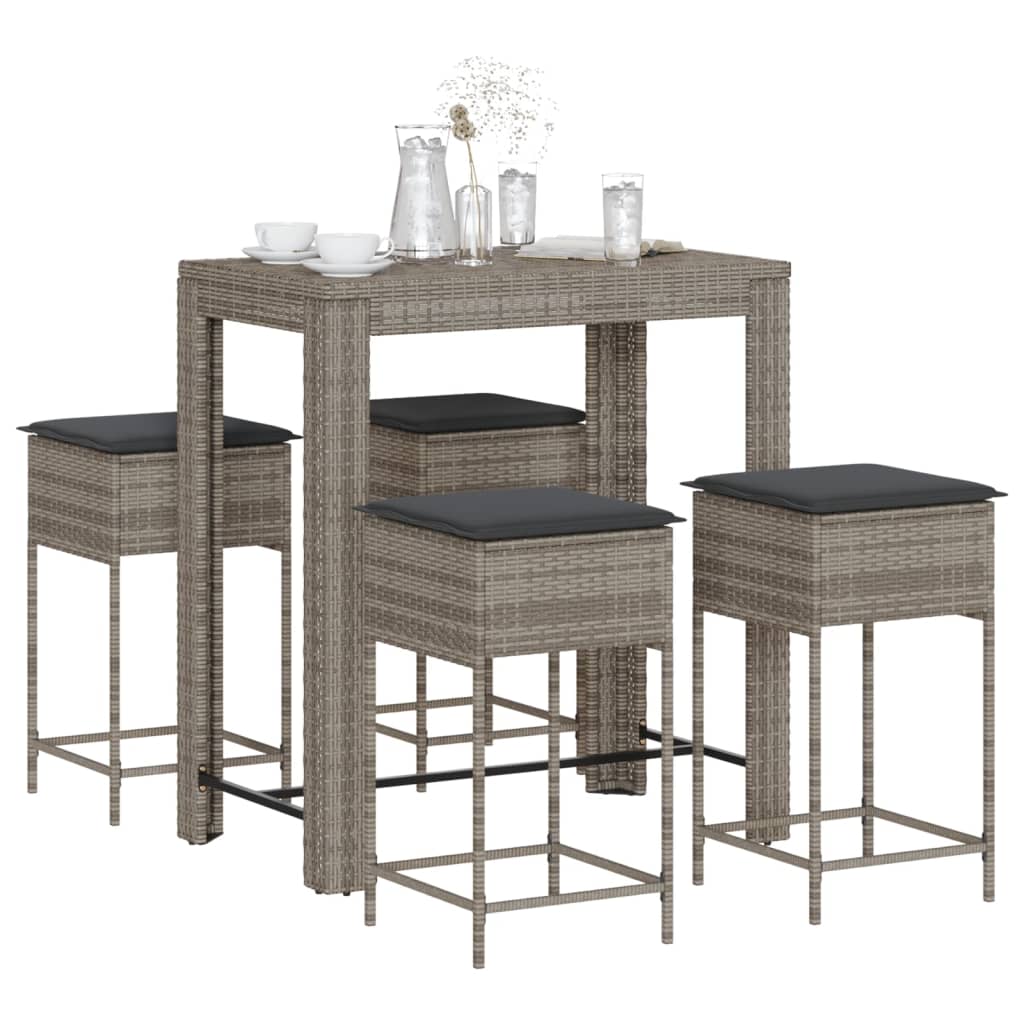 5-dijelni vrtni barski set od poliratana s jastucima sivi Siva 100 x 60.5 x 110.5 cm