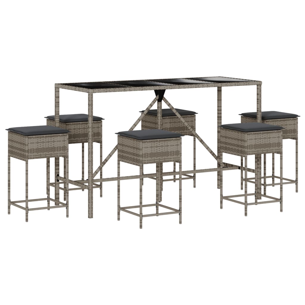 7-dijelni vrtni barski set s jastucima sivi od poliratana Siva 180 x 70 x 110 cm