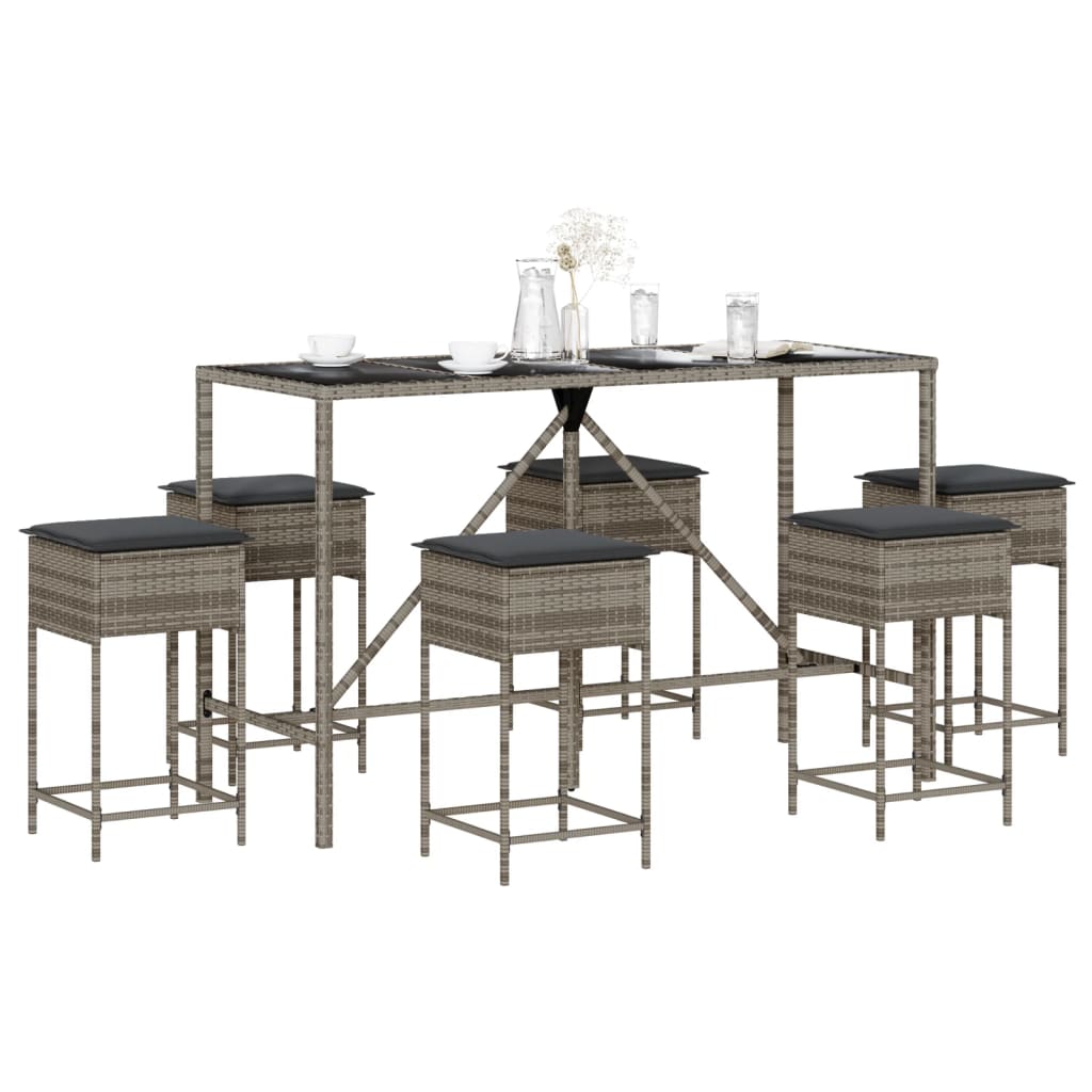 7-dijelni vrtni barski set s jastucima sivi od poliratana Siva 180 x 70 x 110 cm