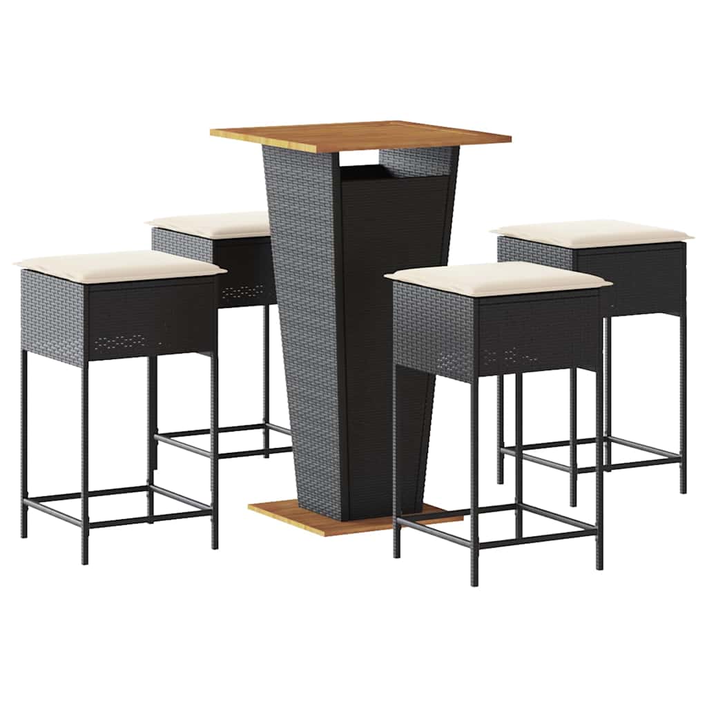 5-dijelni vrtni barski set od poliratana s jastucima crni Crna 60 x 60 x 110 cm