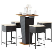 5-dijelni vrtni barski set od poliratana s jastucima crni Crna 60 x 60 x 110 cm