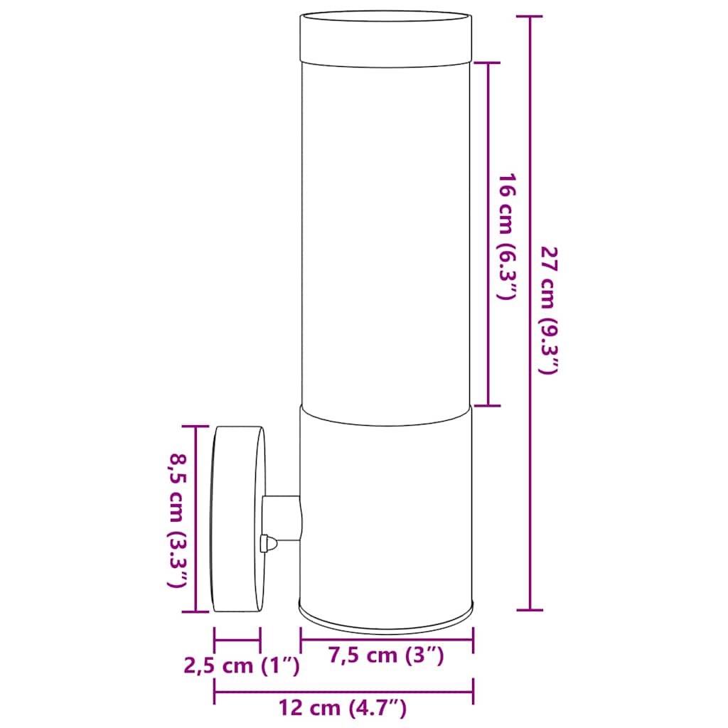 Vanjska zidna lampa 2 pcs Crna 12 x 8,5 x 27 cm