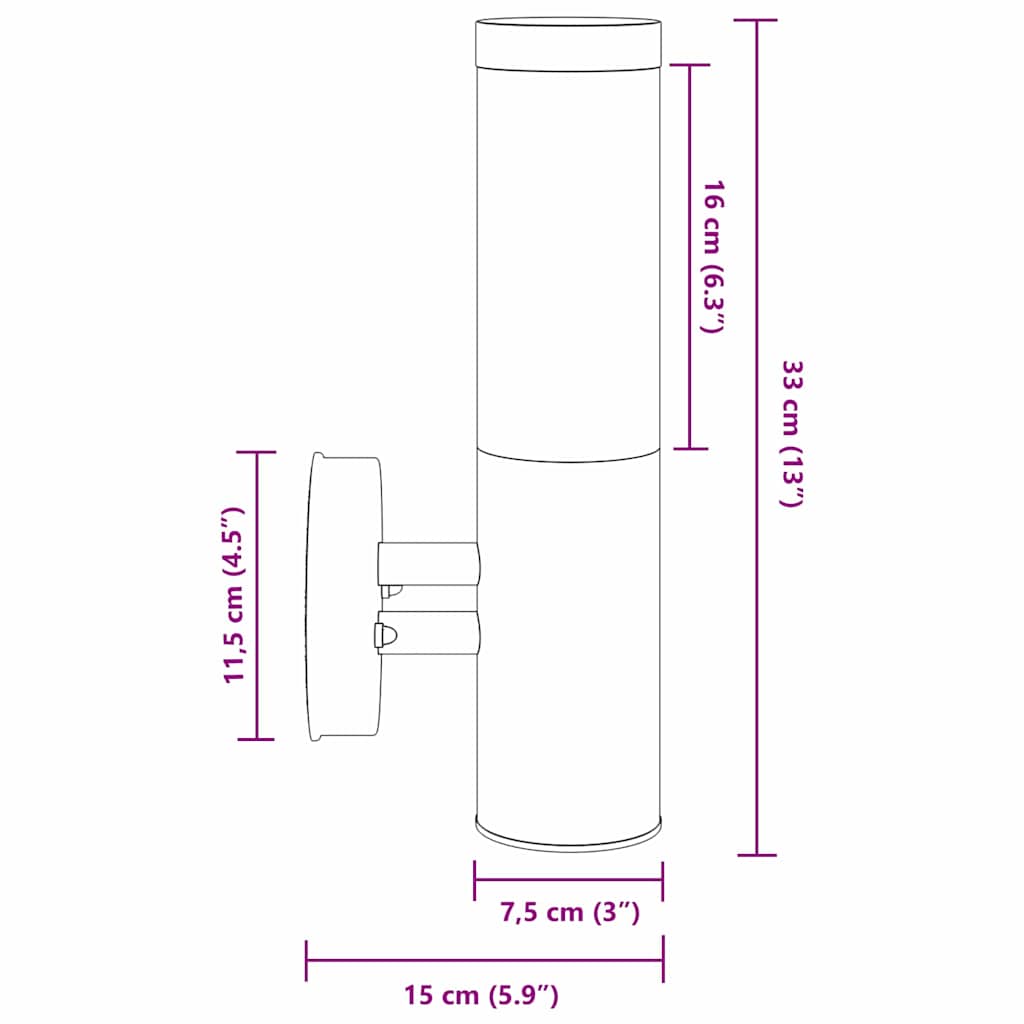 Vanjska zidna lampa 2 pcs Srebrno 15 x 7,5 x 33 cm