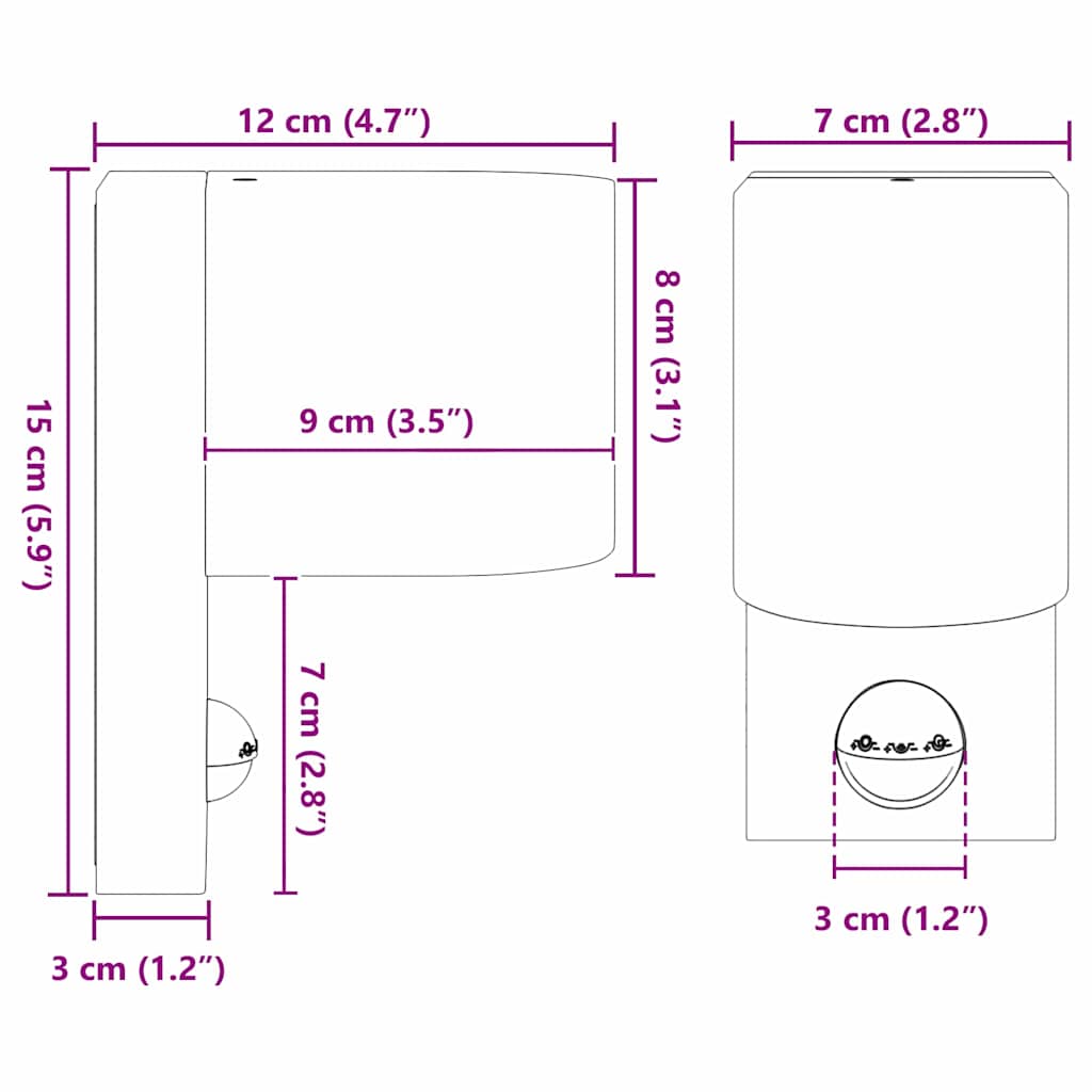 Vanjska zidna lampa 2 pcs Crna 12 x 7 x 15 cm Nehrđajući čelik