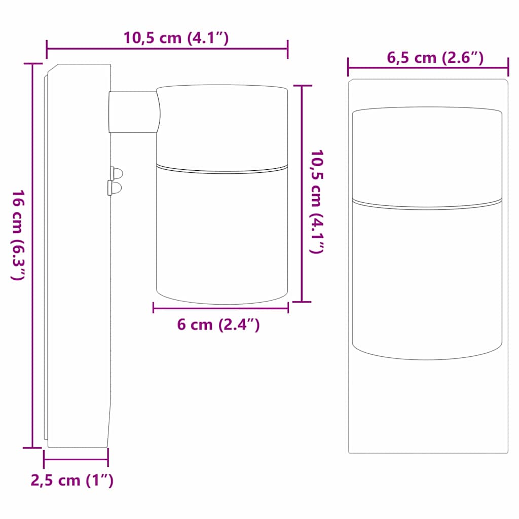 Vanjska zidna lampa 2 pcs Crna 6,5 x 10,5 x 16 cm