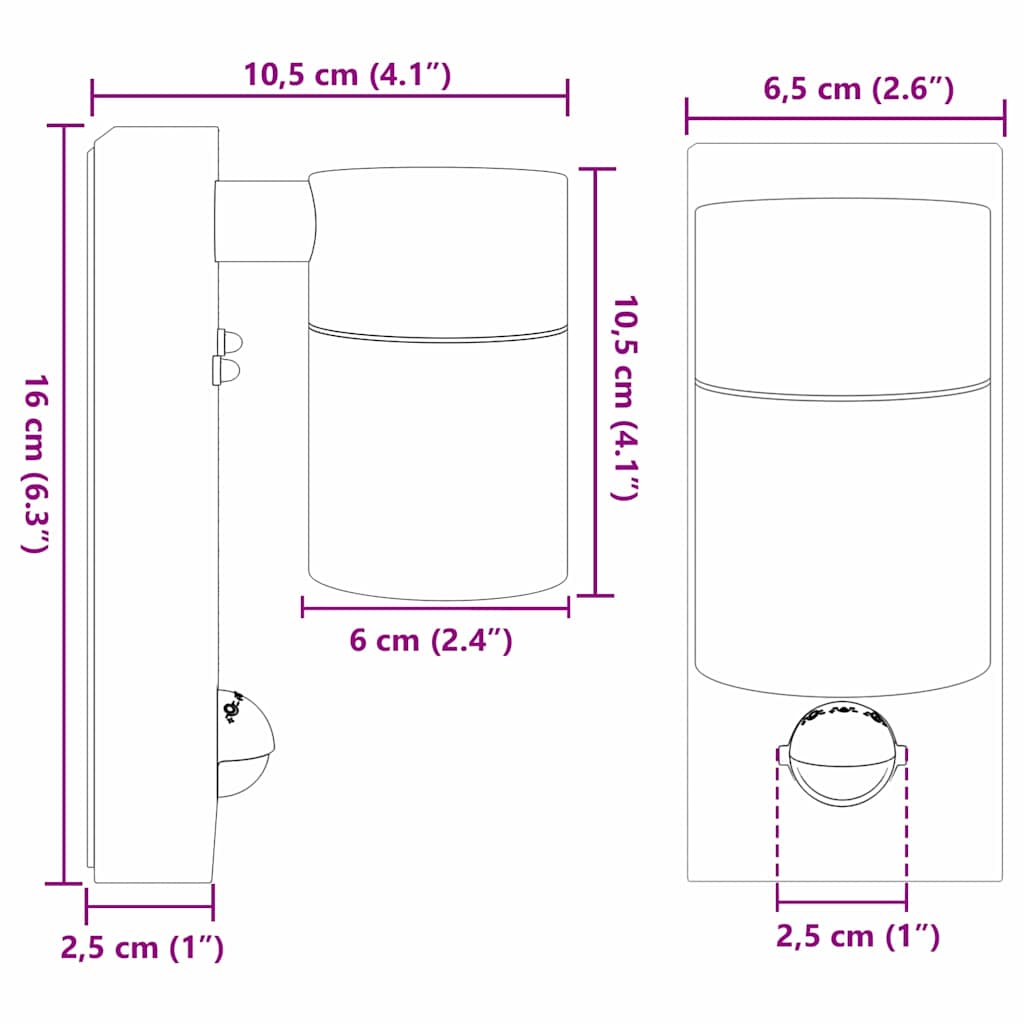 Vanjska zidna lampa Crna 6,5 x 10,5 x 16 cm