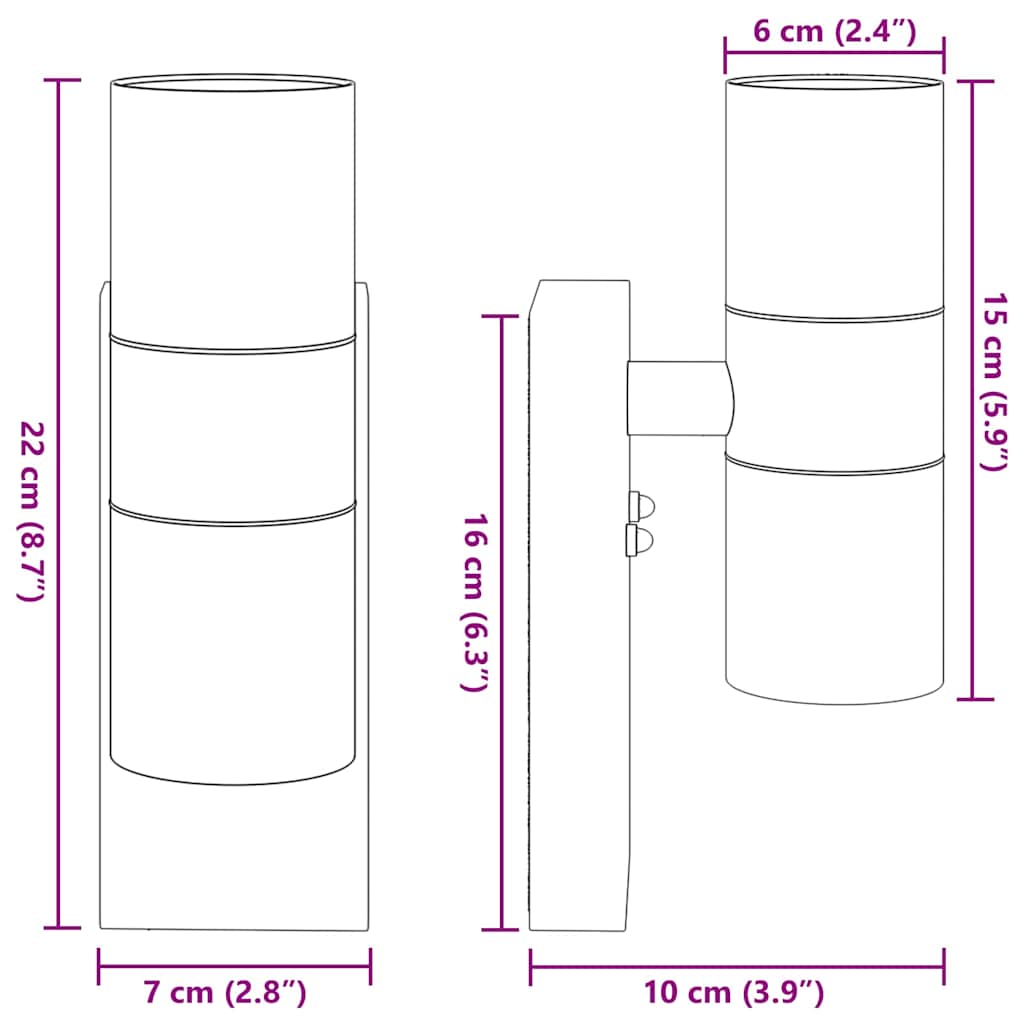 Vanjska zidna lampa 2 pcs Srebrno 7 x 10 x 22 cm