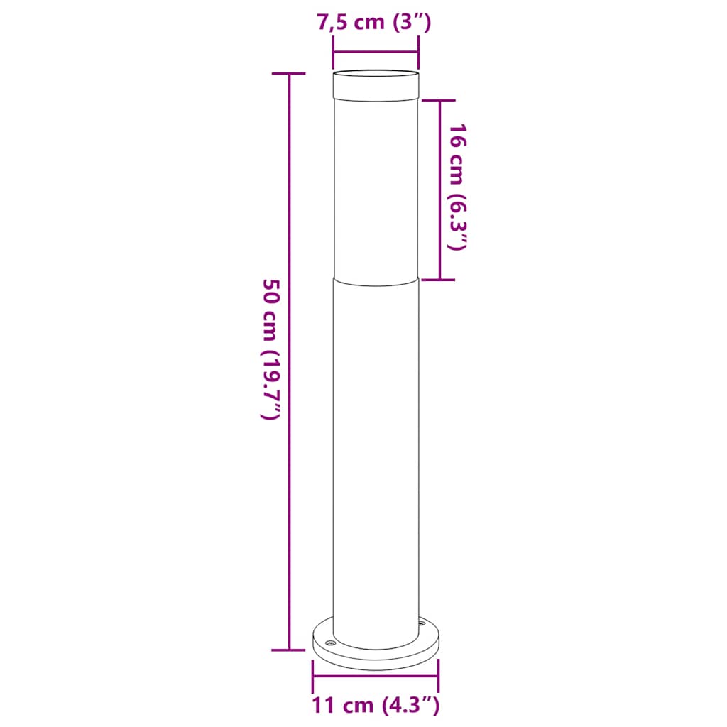 Stupić za svjetlo 50 cm od nehrđajućeg čelika IP44