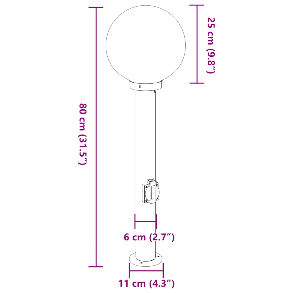 Stupić s utičnicom 3 kom 80 cm nehrđajući čelik IP44