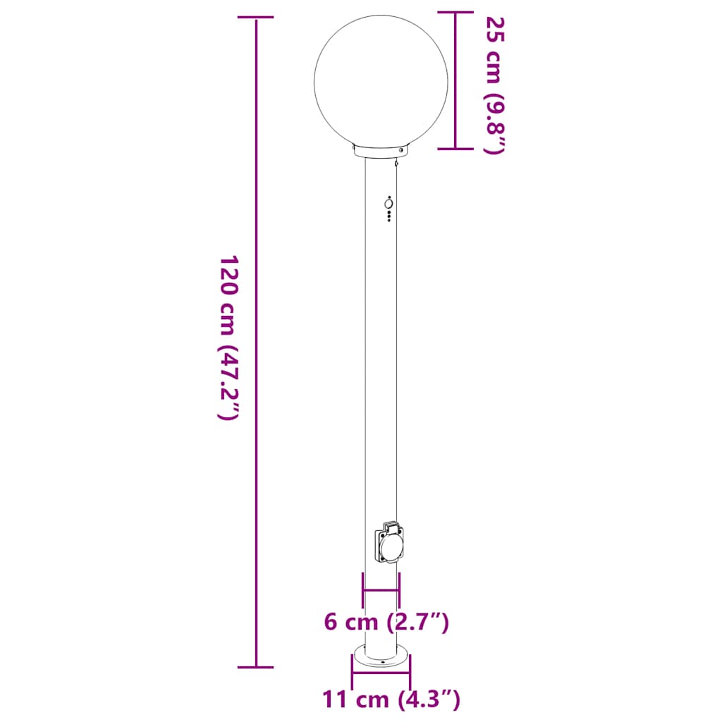 Stupić sa senzorom i utičnicom 120 cm Crna IP44