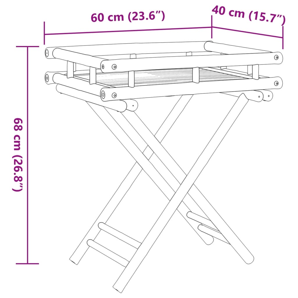 Sklopivi stol s pladnjem 60 x 40 x 68 cm od bambusa