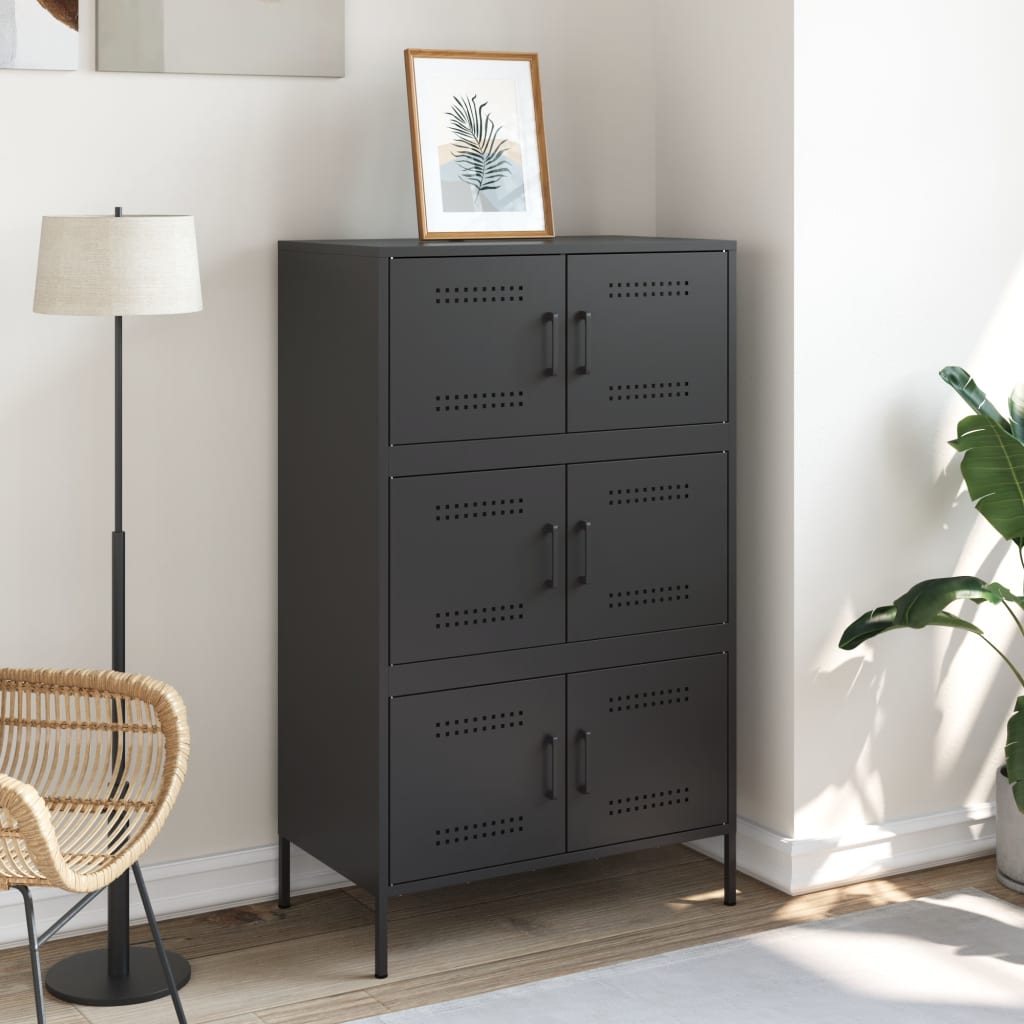 Visoka komoda crna 68 x 39 x 113 cm čelična