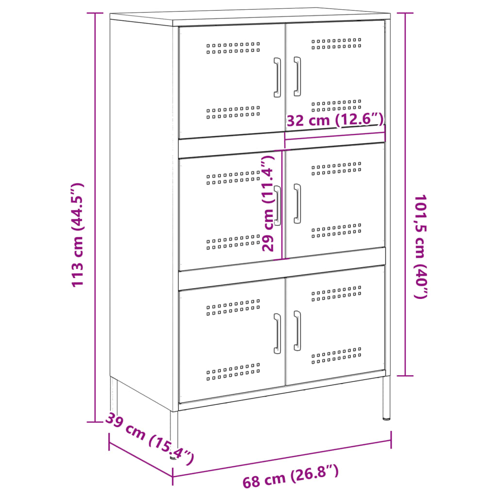 Visoka komoda crna 68 x 39 x 113 cm čelična