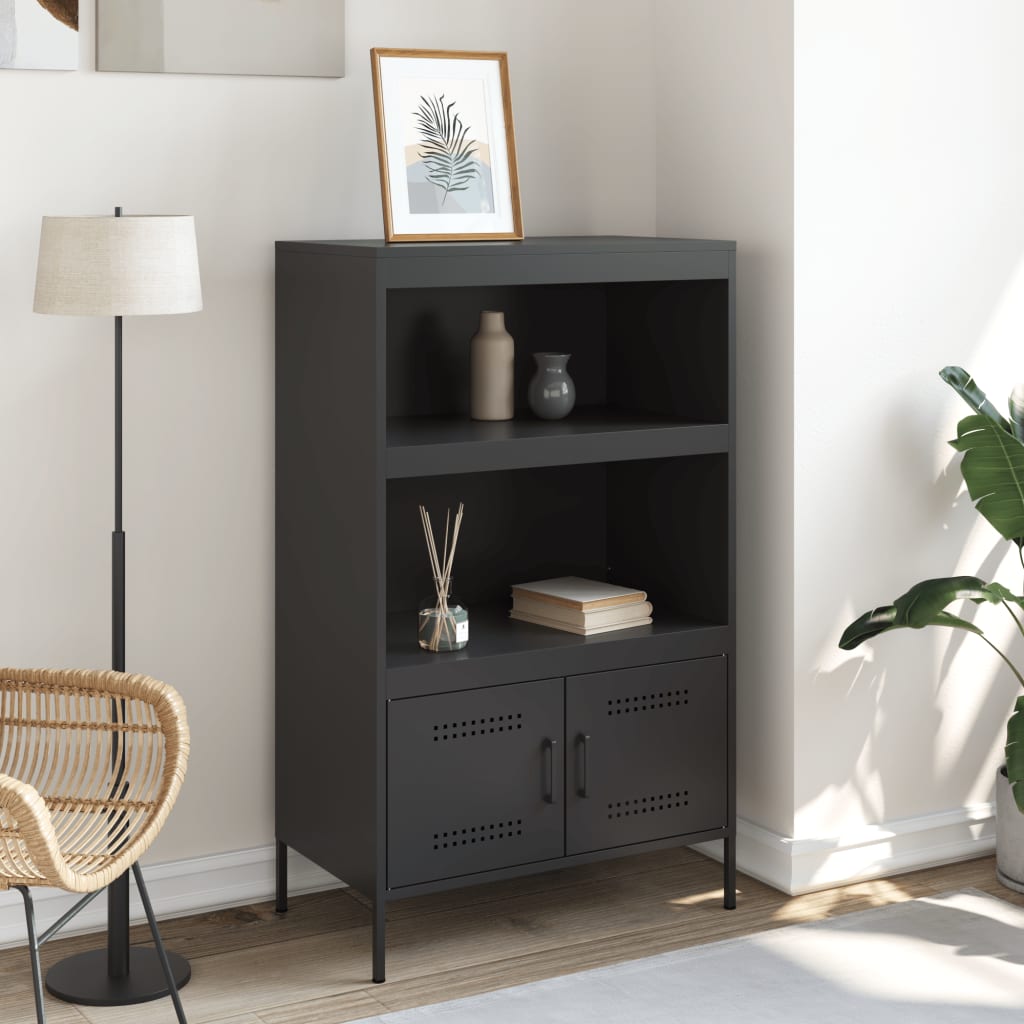 Visoka komoda crna 68 x 39 x 113 cm čelična