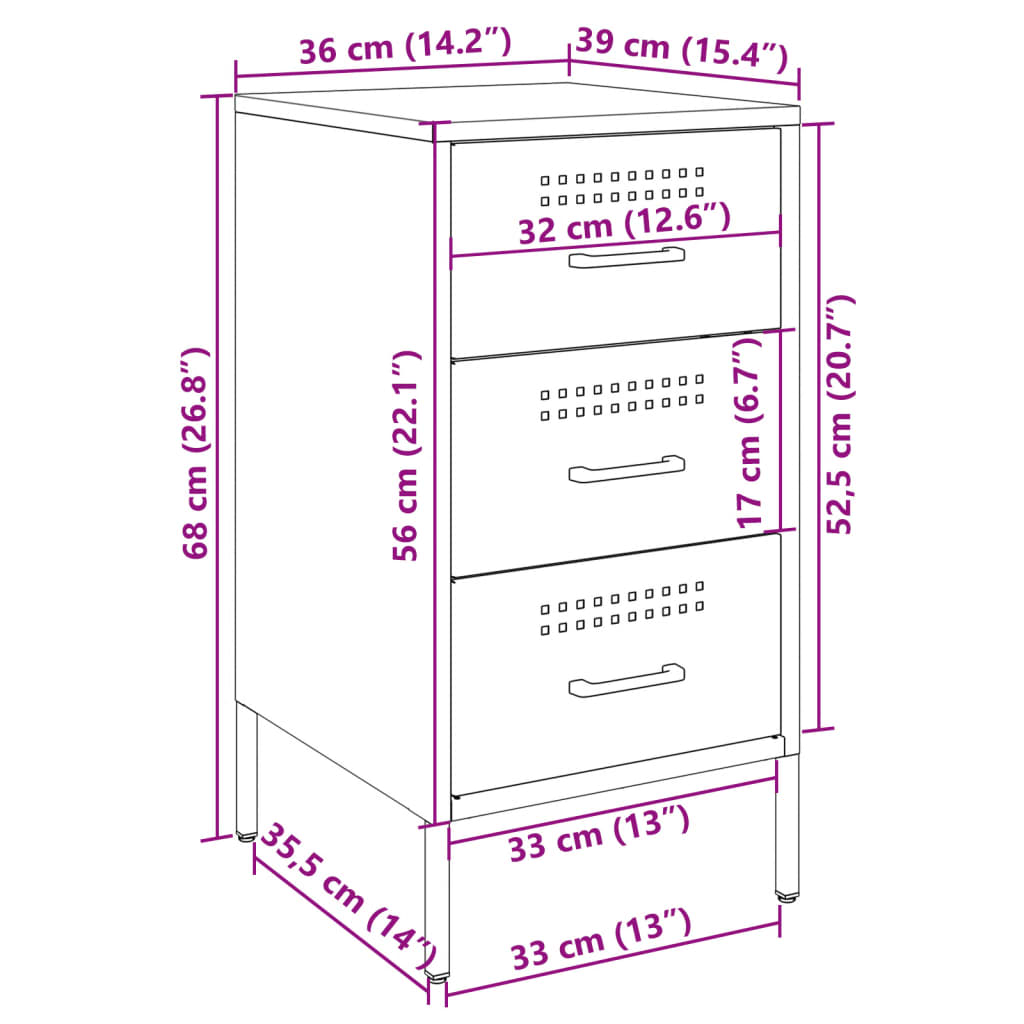 Noćni ormarići 2 kom crni 36x39x68 cm čelik