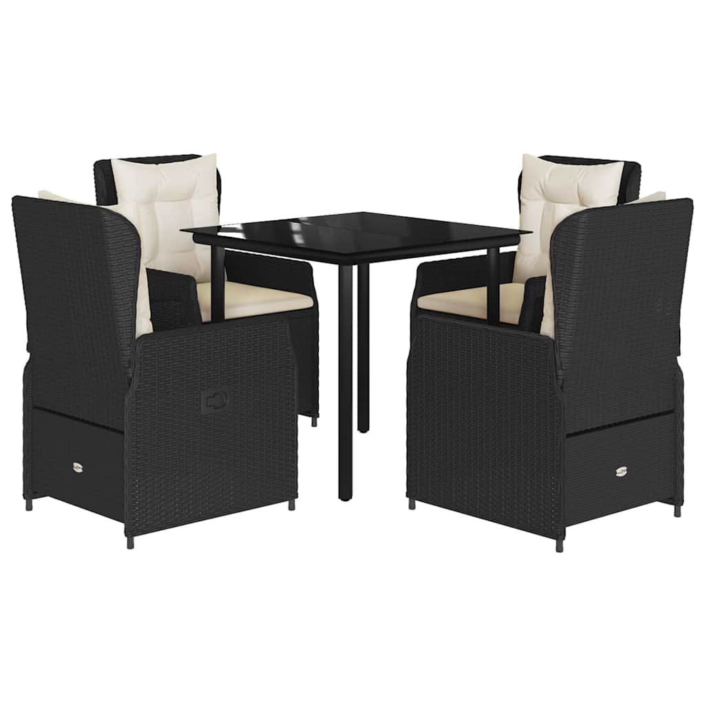 5-dijelni vrtni blagovaonski set s jastucima od poliratana crni Crna 80 x 80 x 74 cm