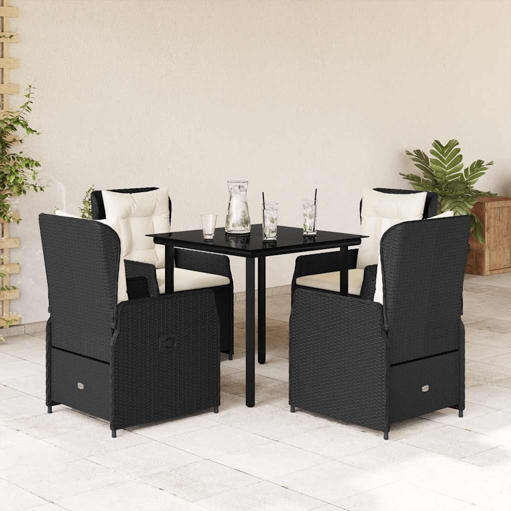 5-dijelni vrtni blagovaonski set s jastucima od poliratana crni Crna 80 x 80 x 74 cm
