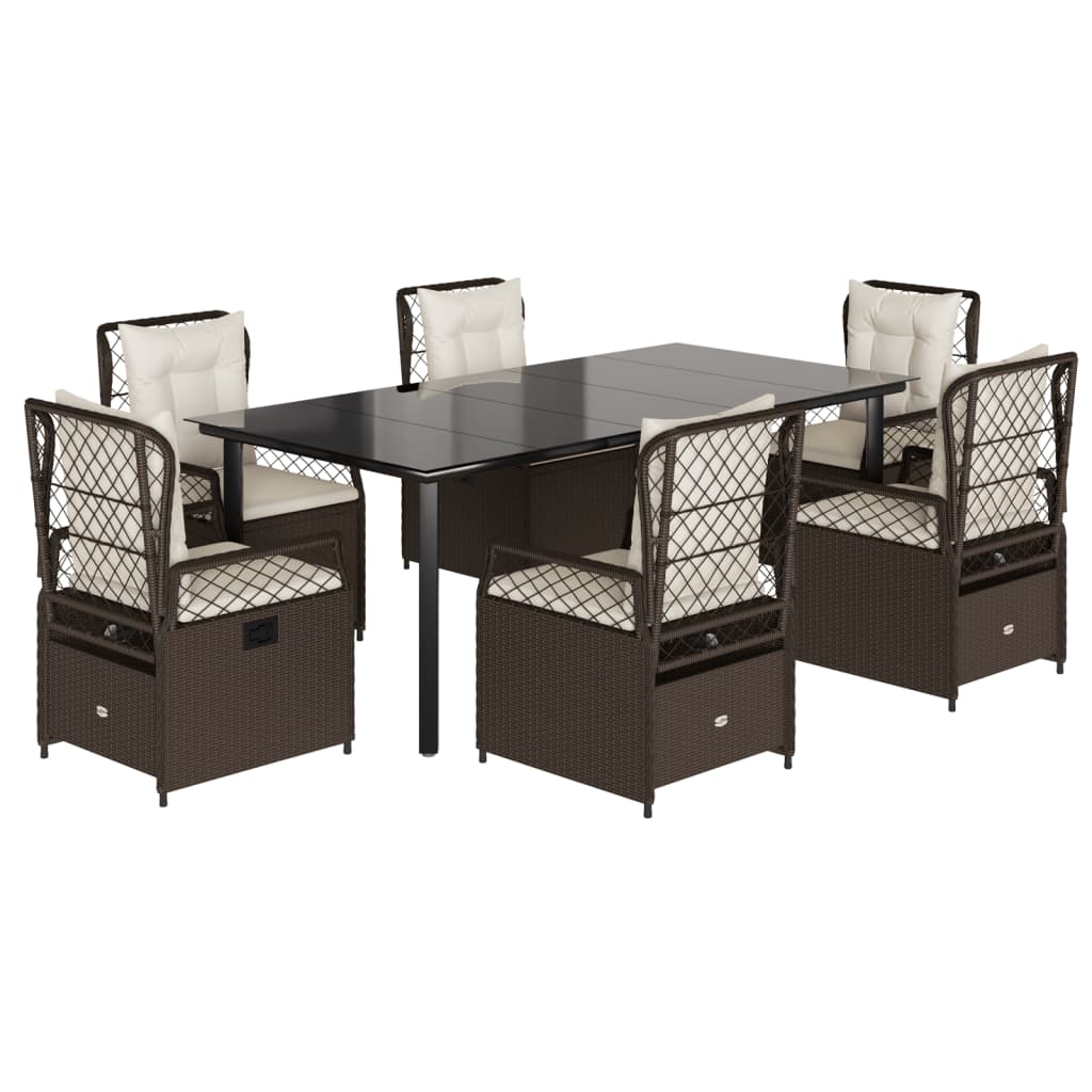 7-dijelni vrtni blagovaonski set s jastucima poliratan smeđi Smeđa 200 x 100 x 74 cm
