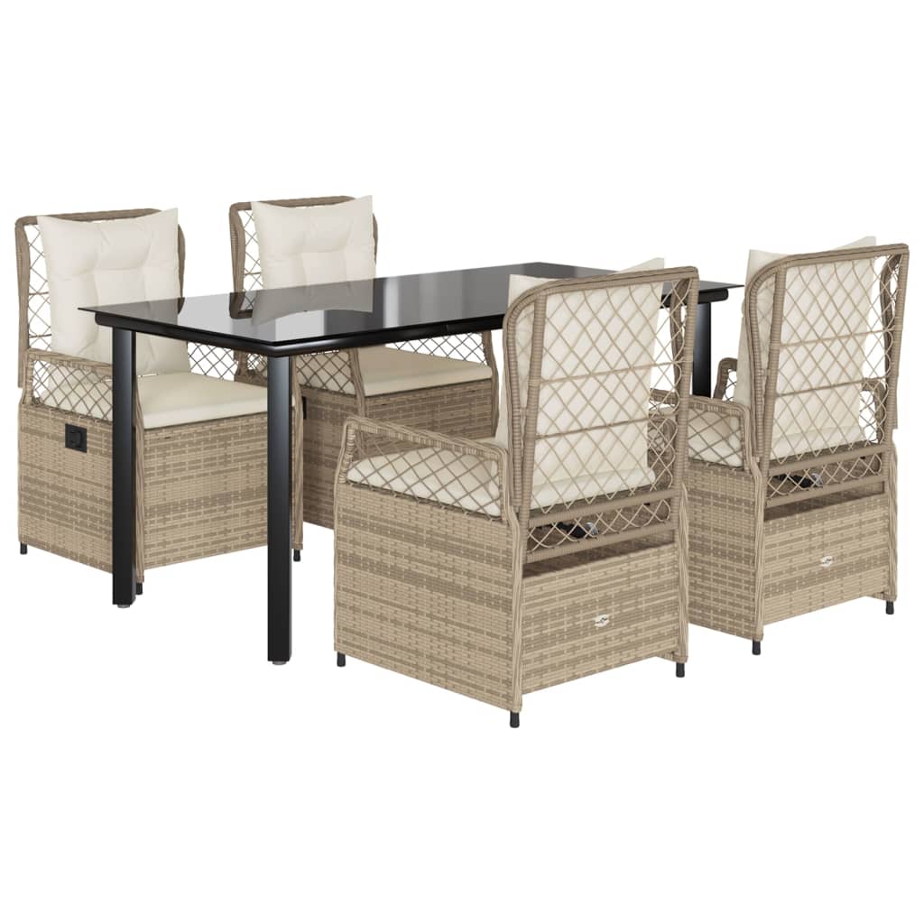 5-dijelni vrtni blagovaonski set od poliratana s jastucima bež 160 x 80 x 74 cm