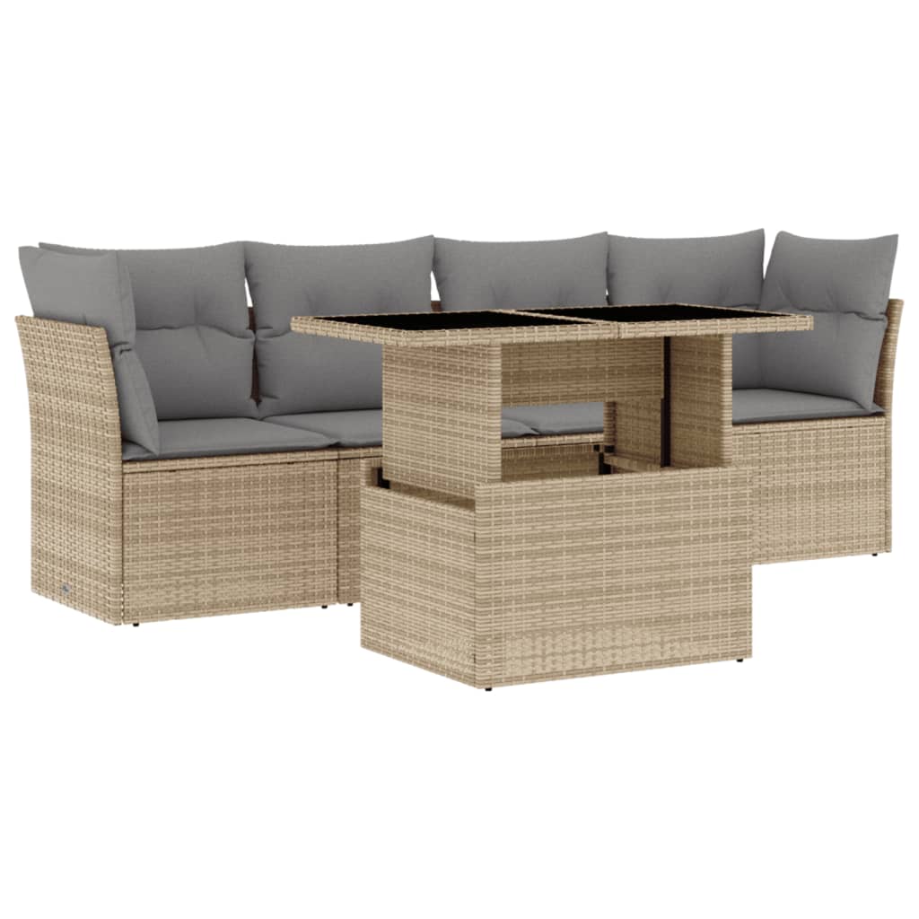 5-dijelni vrtni set sofa s jastucima bež od poliratana 100 x 55 x 73 cm