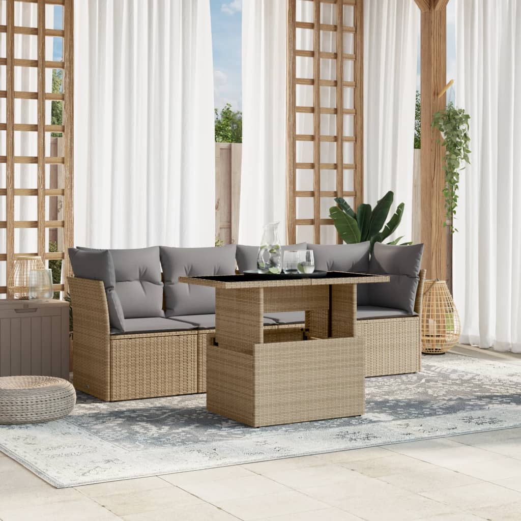 5-dijelni vrtni set sofa s jastucima bež od poliratana 100 x 55 x 73 cm