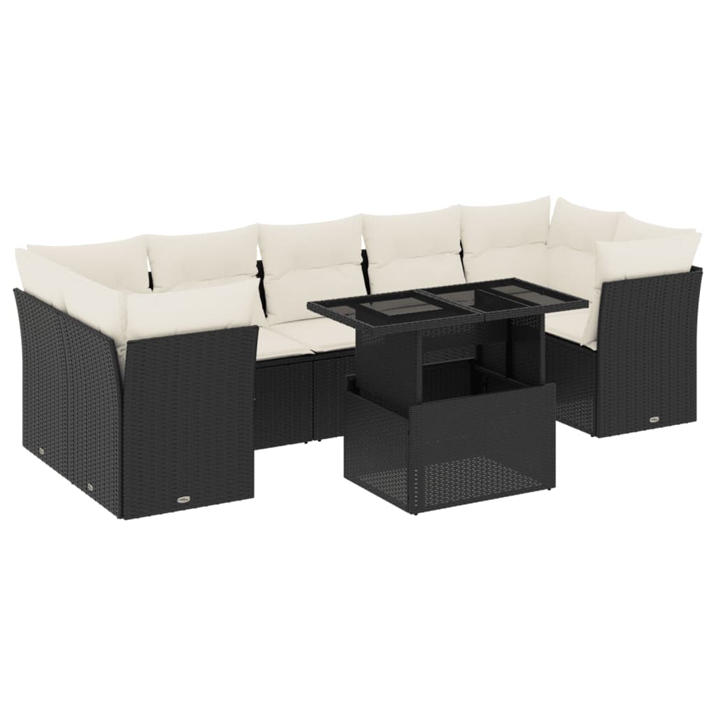 8-dijelni set vrtnih sofa od poliratana s jastucima crni Crna 100 x 55 x 73 cm