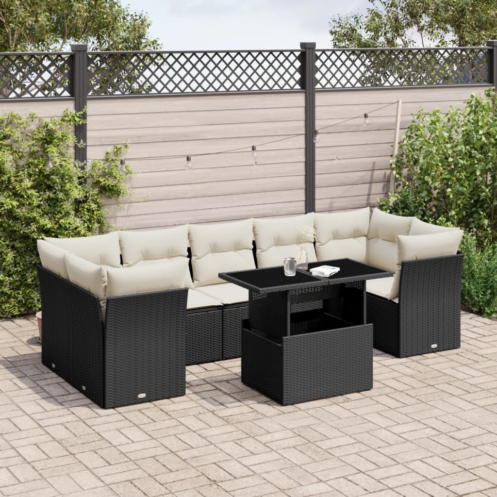 8-dijelni set vrtnih sofa od poliratana s jastucima crni Crna 100 x 55 x 73 cm