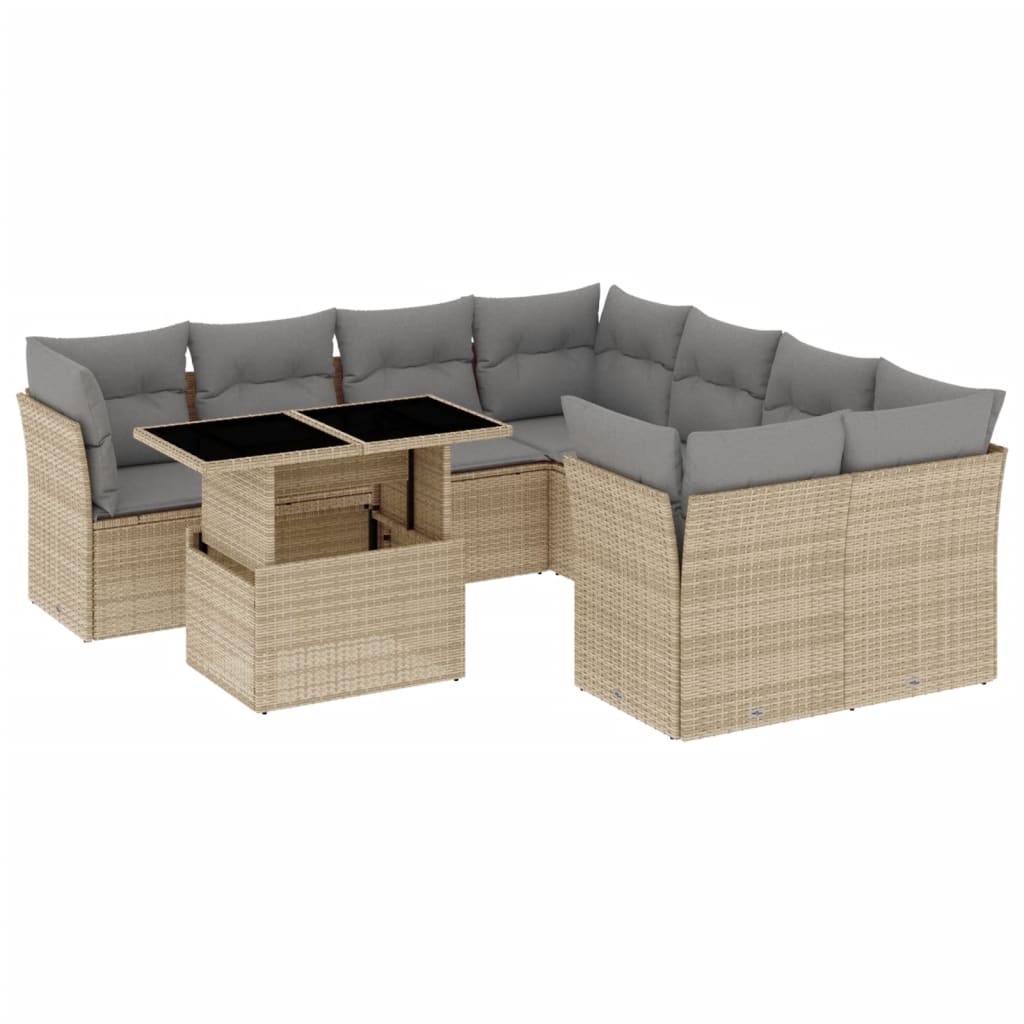 9-dijelni set vrtnih sofa s jastucima bež od poliratana 100 x 55 x 73 cm