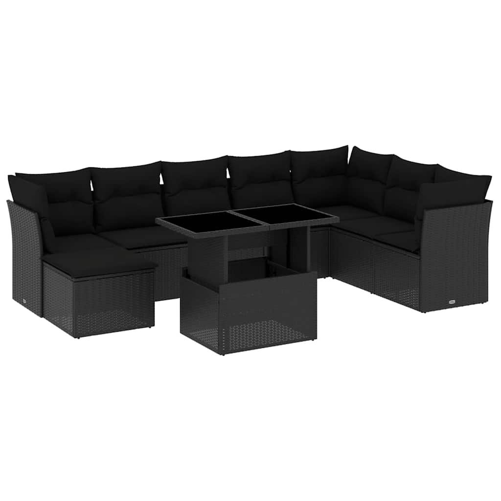 9-dijelni set vrtnih sofa s jastucima crni od poliratana
