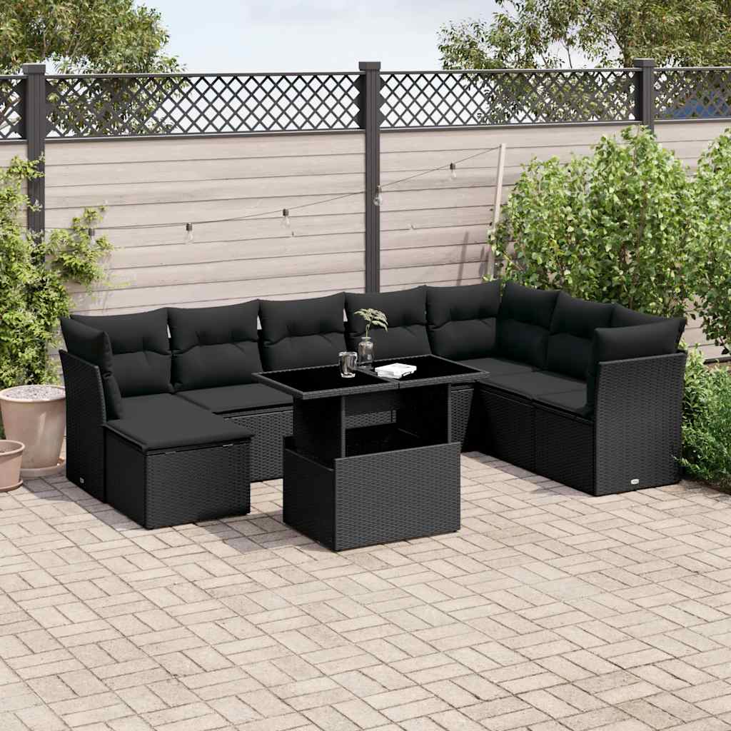 9-dijelni set vrtnih sofa s jastucima crni od poliratana